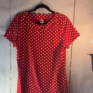 Anne Klein (L) Red and White Polka Dot Short Sleeve Top